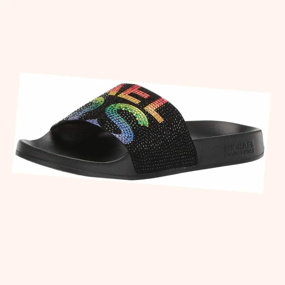 Michael Kors Womens Gilmore Rainbow🌈Pride Pool Slide Sandals 7 & 8 - Picture 3 of 6